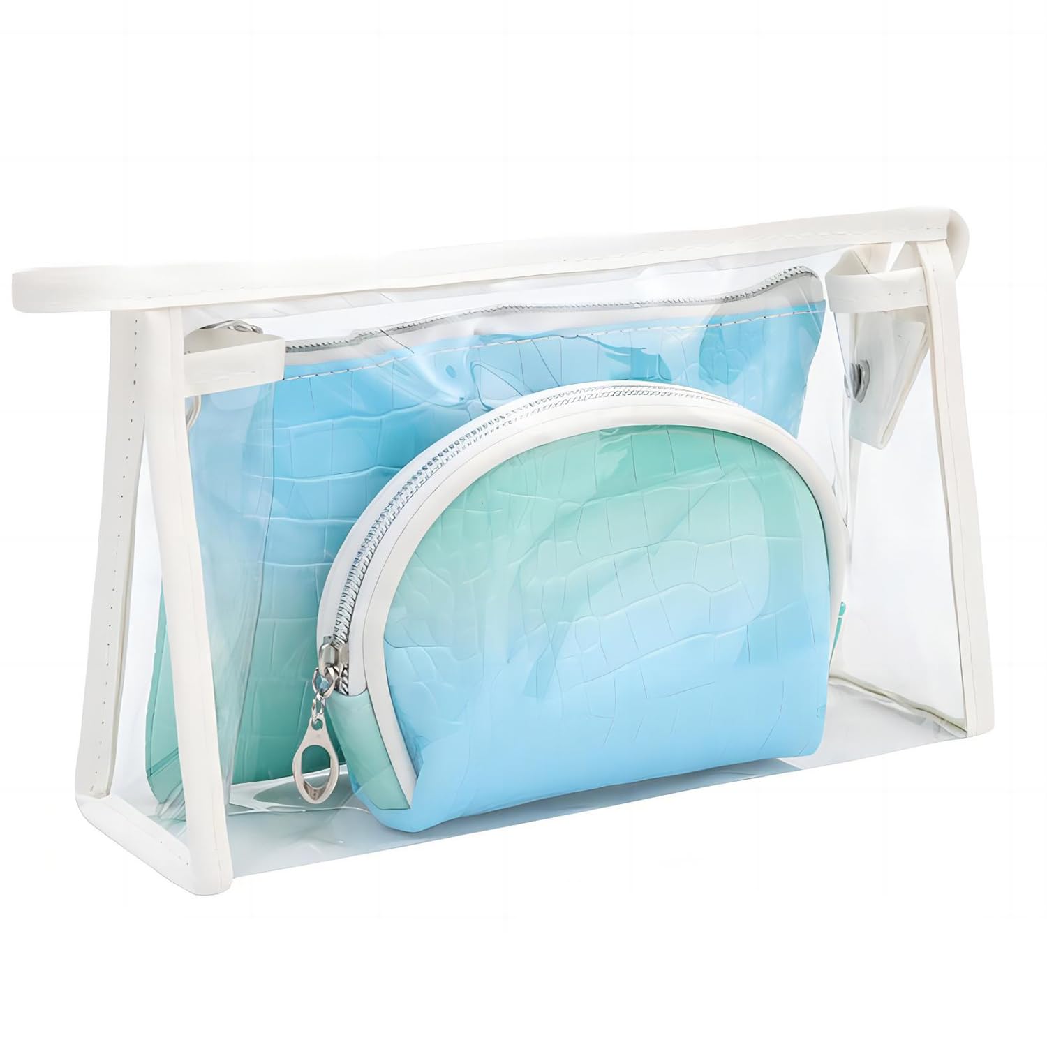 KKNE 3 PCS Neceser,Bolsas de Viaje,Neceser Playa,Neceser Viaje,Bolso Niña,Neceser Niña,Portátil, Amor con Purpurina (Azul-Verde, 3pcs)