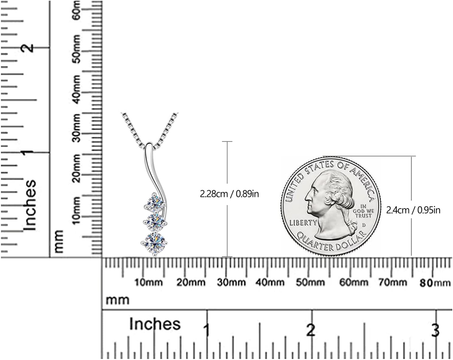 Moissanite Pendant Necklace, 925 Sterling Silver Necklaces for Women 3 Stone Pendant, 18 to 20 Inch, Jewelry Gifts - Image 6