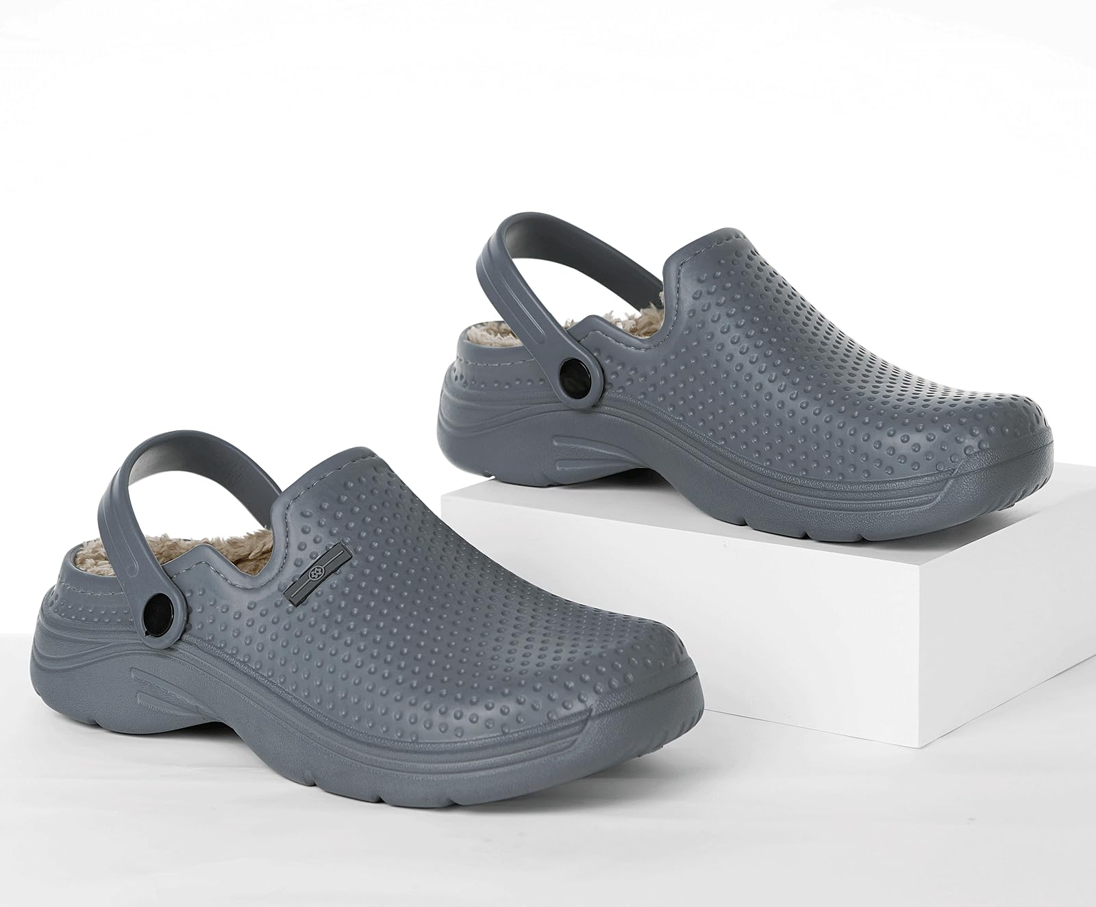 Damen Herren Clogs mit Pelzfutter, wasserdicht, Gartenschuhe, Winter, warmes Fleecefutter, flauschig, Hausschuhe, Hausschuhe, für drinnen und draußen