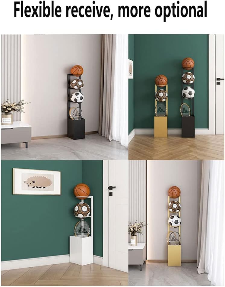 Storage Rack, with Box at the Bottom Iron Metal Sports Gear Storage for Basketball Football Badminton and Volleyball (Color : White, Size : 22x20x90cm)