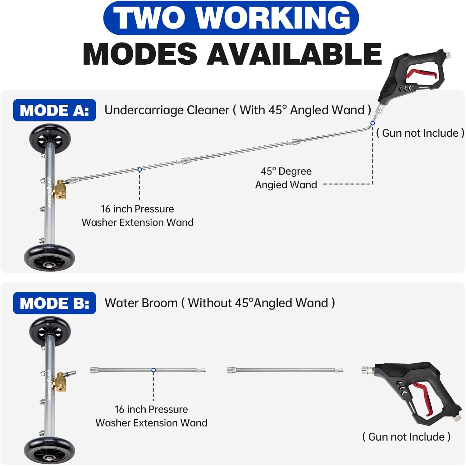 Undercarriage Pressure Washer Attachment 16 Inch, Dual-Function Undercarriage Cleaner, Under Car Wash Water Broom with 3 Extension Wands, Power Washer Surface Cleaner, 4000 PSI