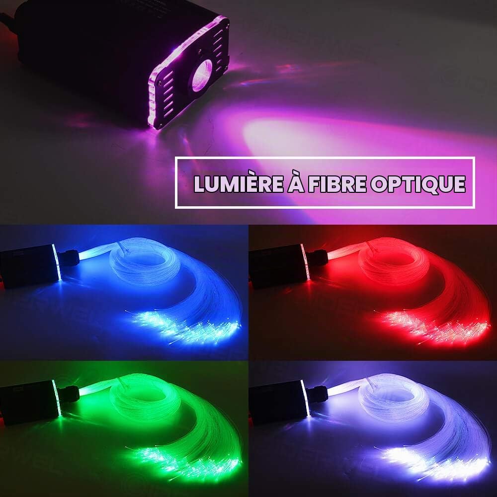 Kit d'éclairage fibre optique LED Smart App pour éclairage d'étoile plafond,lampe d'ambiance voiture avec télécommande RF 200 câble fibre optique 2m,0.75 mm,moteur lumière RGBW avec activation musique