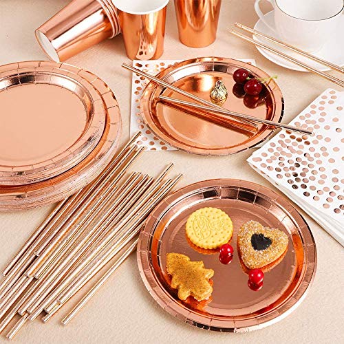 KAHEIGN 146Pcs Rose Gold Party Servies, Wegwerp Folie Papier Borden Servetten Cups Rietjes voor Bruiloften, Verjaardag… - Image 7