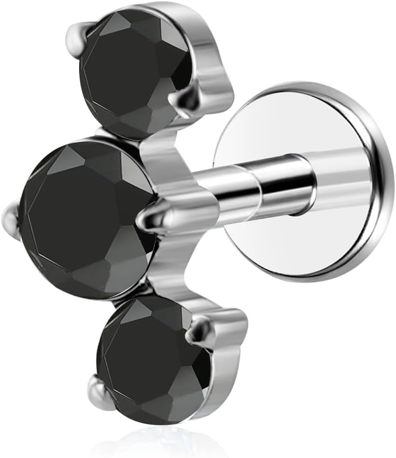 AIEIJJH Threadless Labret Stud Push In Jewellery G23 Titanium CZ Cluster Stud for Tragus Helix Conch Lobe Rook Cartilage Piercing Earring 1pc 16G, Black