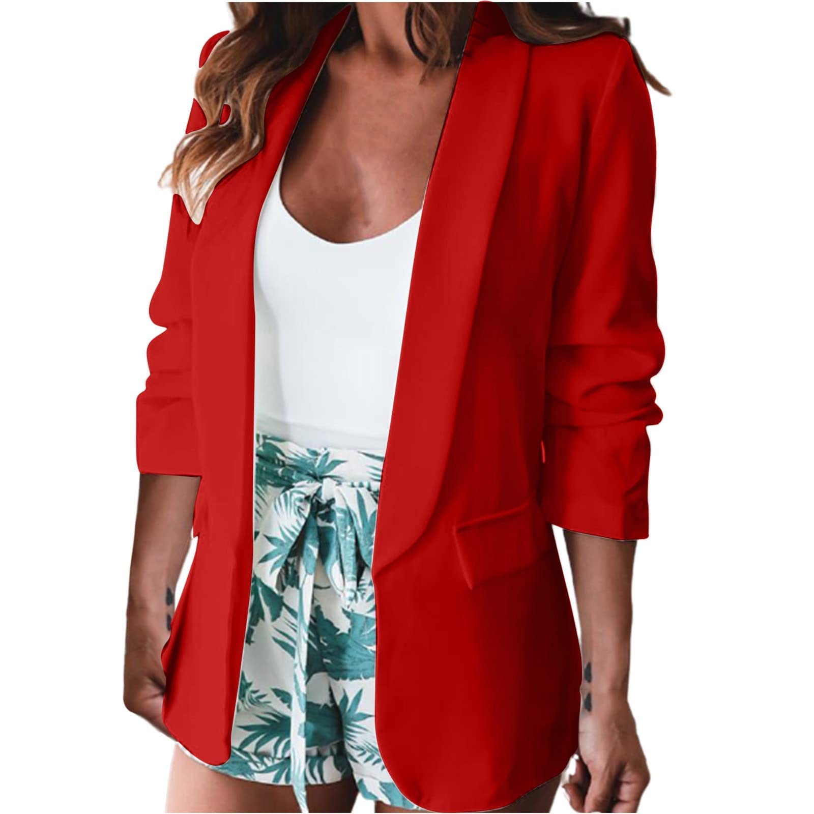 Womens Tweed Blazers Trendy Fall Casual Open Front Cardigan Long Sleeve Suit Jackets Oversized Casual Loose Suit Blazer