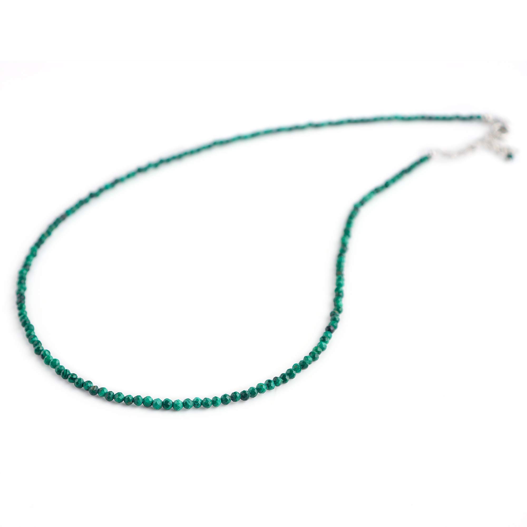 InfinityGemsArtNatural Green Malachite Necklace Beads Dainty Choker Collar Necklace Jewelry Gifts For Women Birthstone, Crystals S925 Silver Chain 18 inch