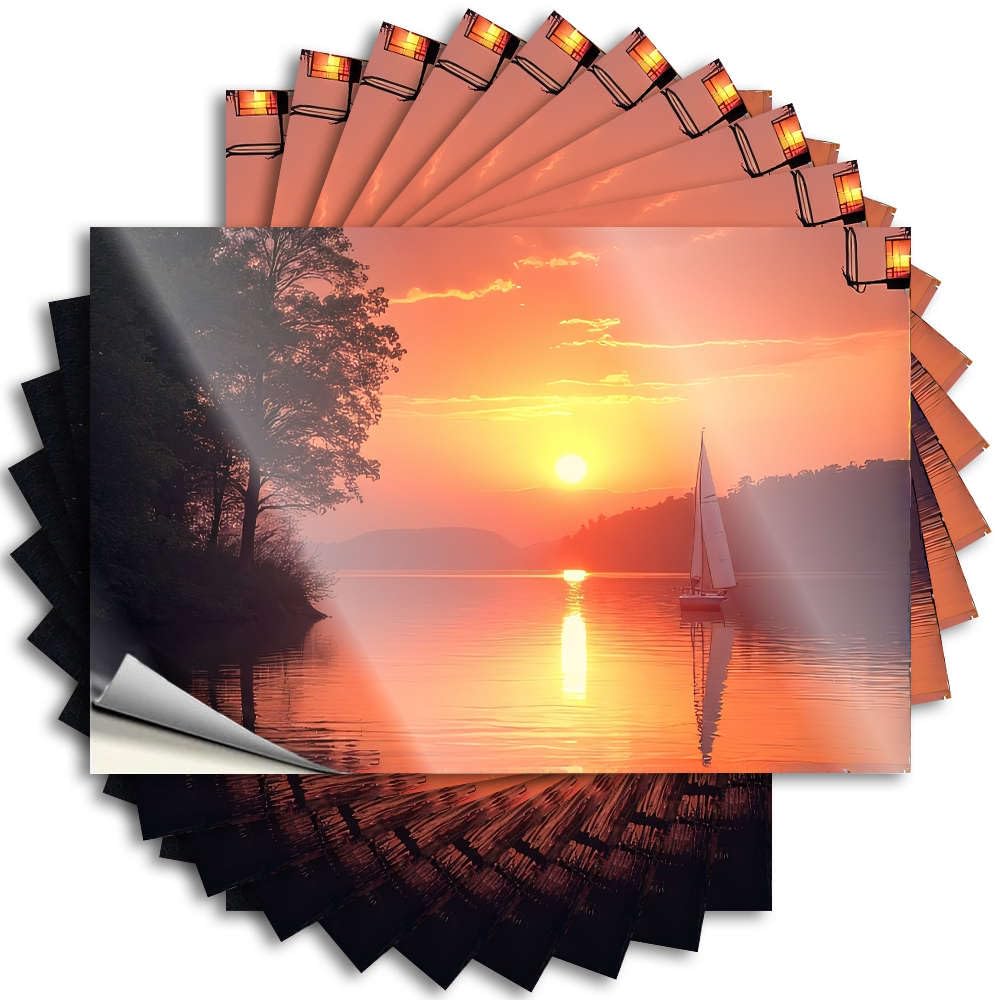 Sticker Play Room Decorations Easy Apply | Sunset Over The Lake with Sailboat. Funny Cover Peel and Stick(6X9CM)