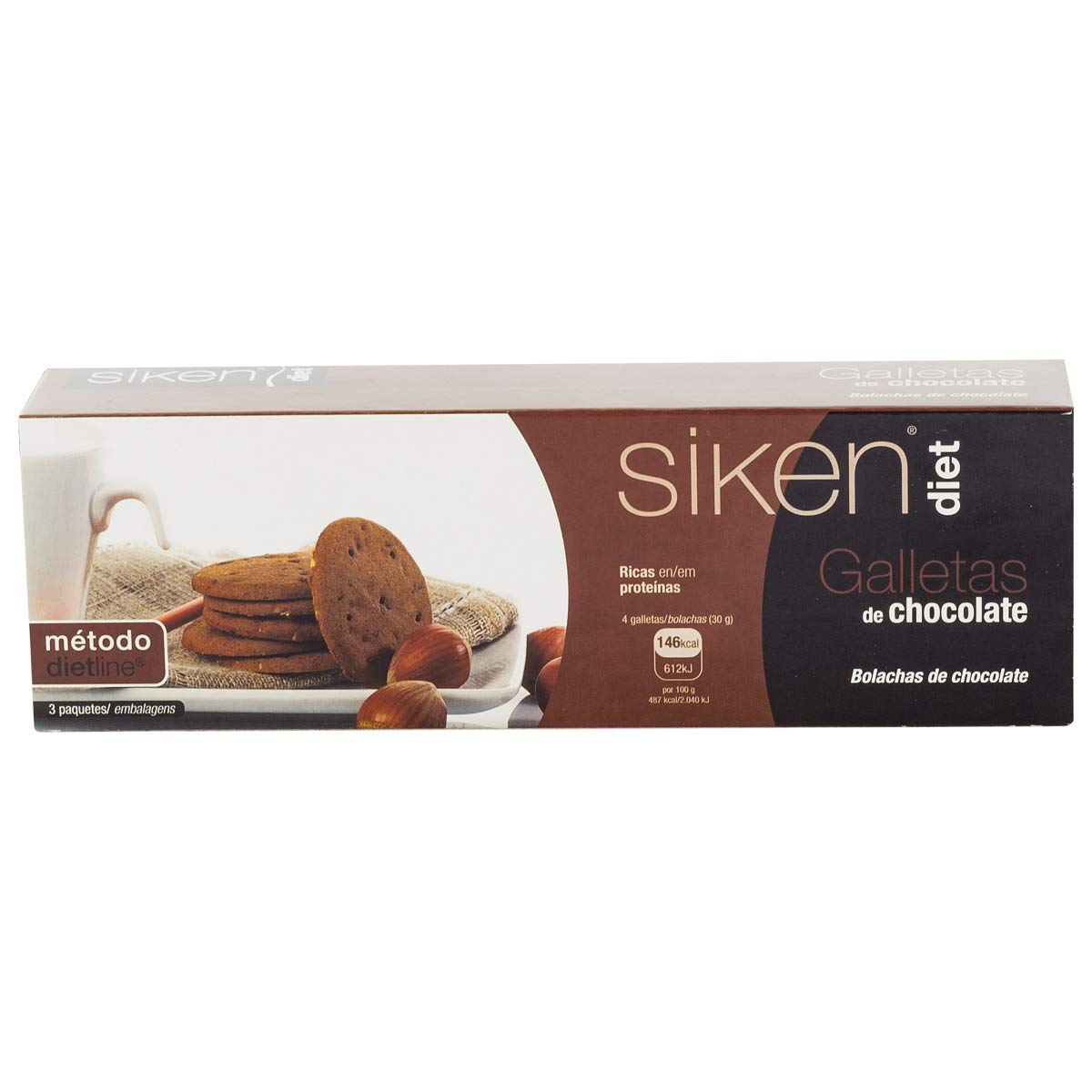 Siken Diet - Galletas de Chocolate, Ricas en Proteínas, Snack Ideal para Picar entre Horas - Caja con 3 Sobres de 5 Galletas,112.5 g
