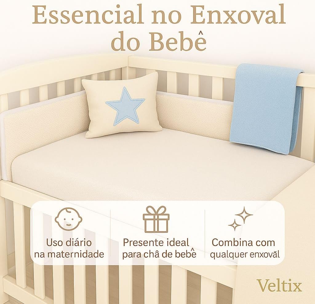 Lençol de Berço com Elástico Azul Bebê – Tecido Soft 100% Algodão – Para Colchão Padrão Americano até 70x130x12cm – Conforto e Praticidade (Branco)