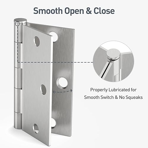 Miniatura 5 de HOSOM Paquete de 3 bisagras cuadradas para puerta de 3.5 pulgadas, níquel cepillado con esquina cuadrada, bisagra de puerta interior para