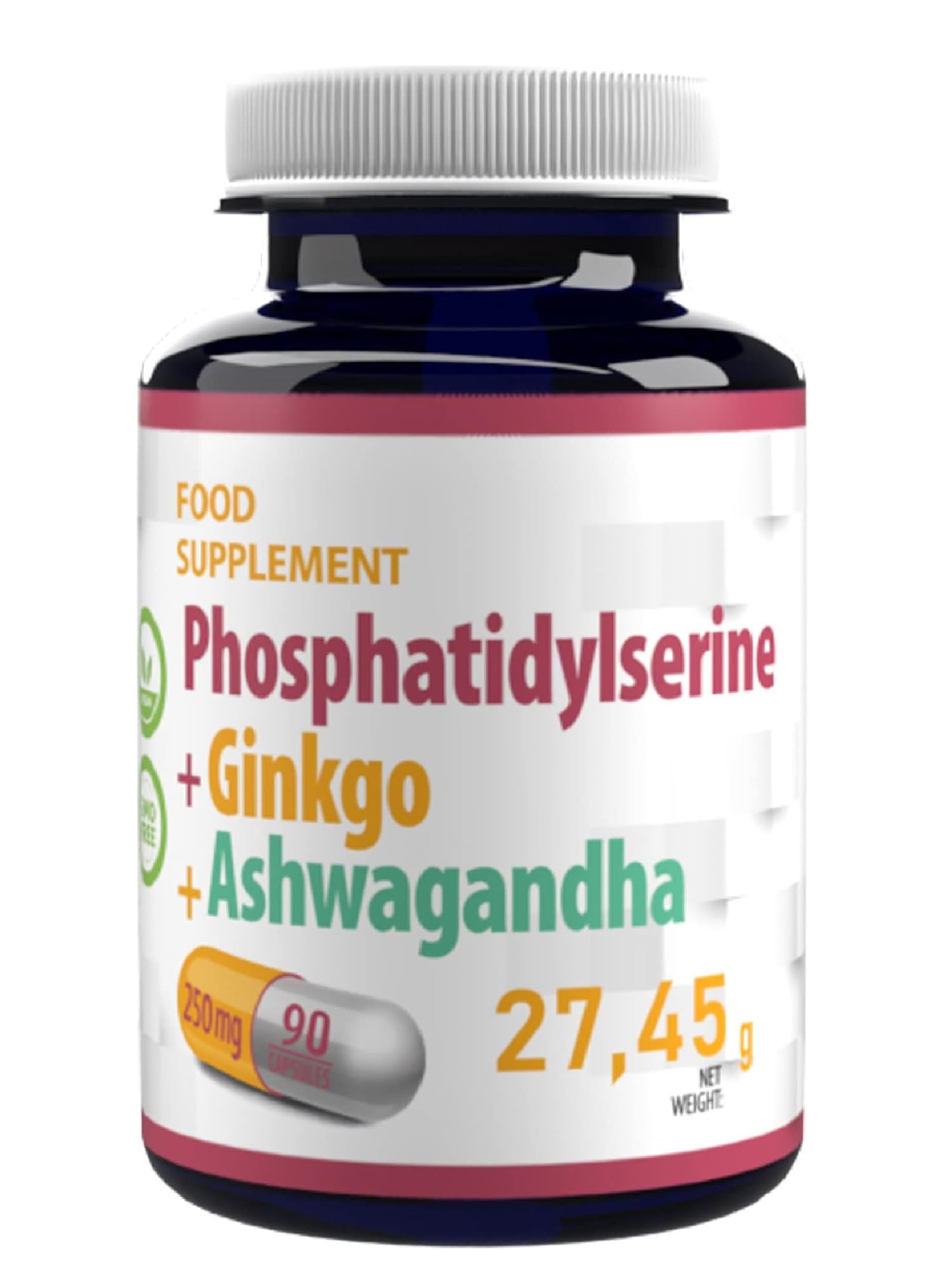 Phosphatidylserine + Ginkgo Biloba + Ashwagandha 250mg | 90 Vegan Capsules | High Strength Memory & Stress Support | 3rd Party Lab Tested