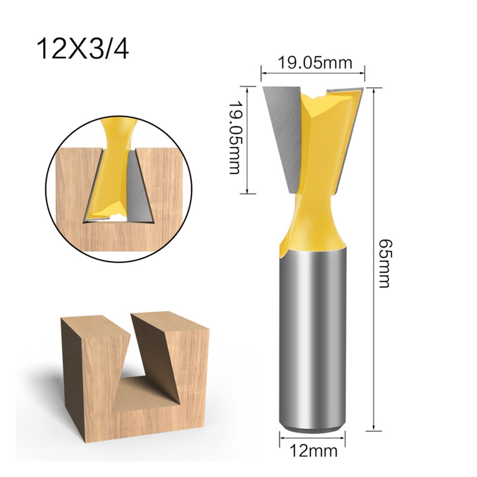 Hartmetall-Fräser, 1 Stück, 12 mm Schaft, Schwalbenschwanz-Schaftfräser, Holzschnitzerei-Bits, Legierungskopf-Fräser für Holz, Schwalbenschwanz (Schneidenlänge: 5)