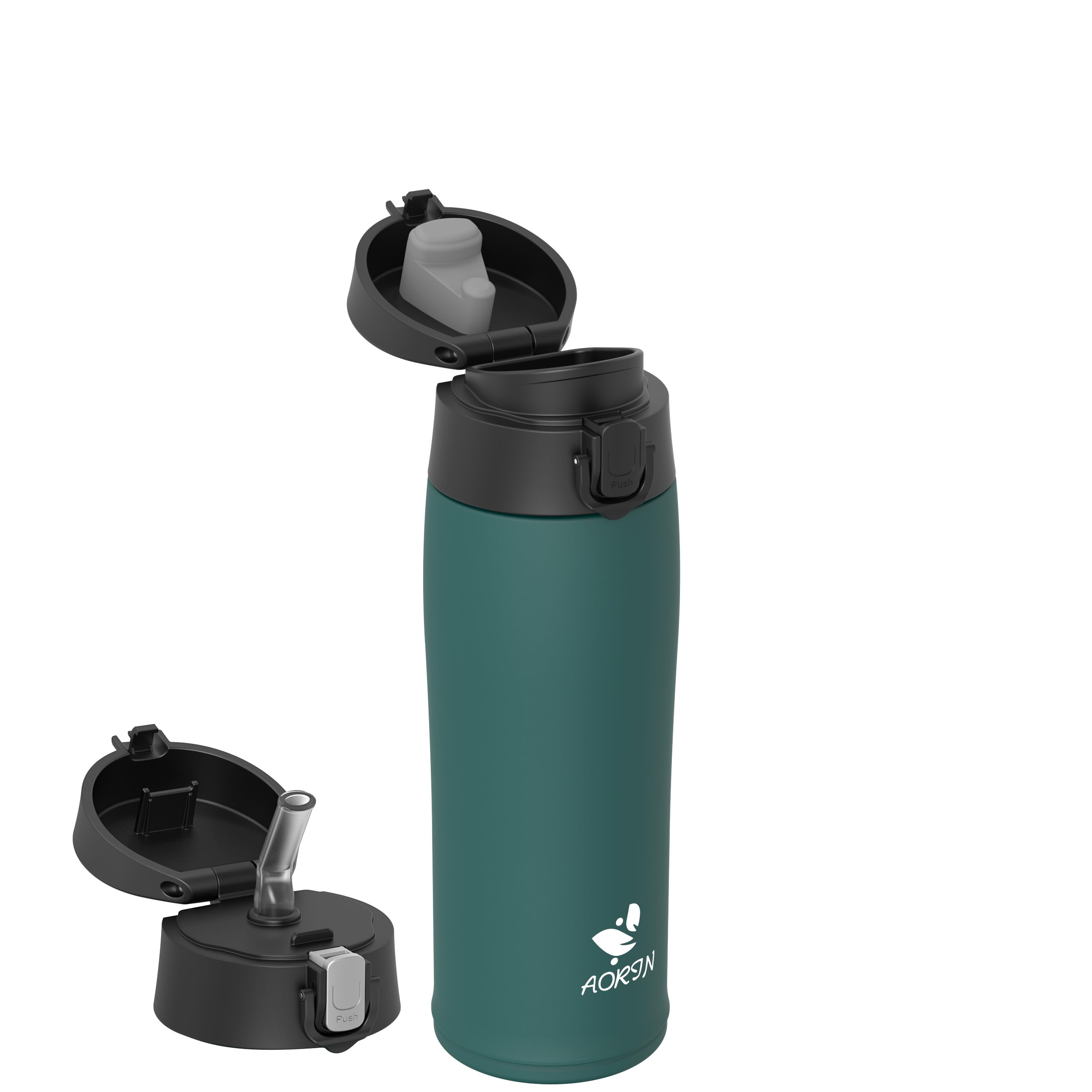 AORIN Borraccia Termica, Borraccia in Acciaio Inox 18/8, 500ml Borraccia Bambini, Bottiglia Termica Senza BPA e Perdite, Thermos per Sport, Outdoor e Pendolarismo con 2 Coperchi