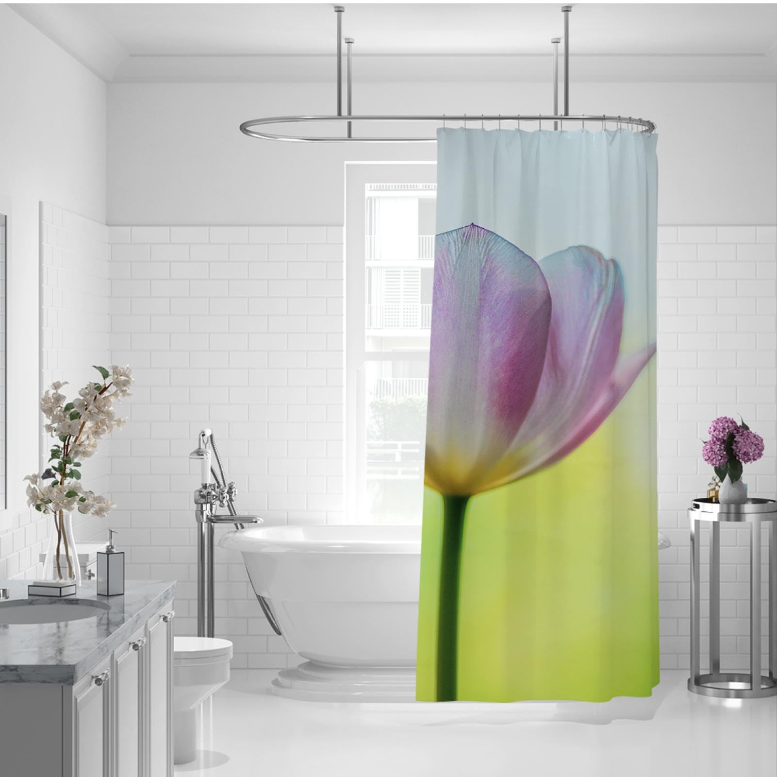 Kwiatowa zasłona prysznicowa zielony kwiat tulipan zasłony łazienkowe ochrona prywatności w stylu hotelowym zasłony prysznicowe zestaw 200 x 180 cm