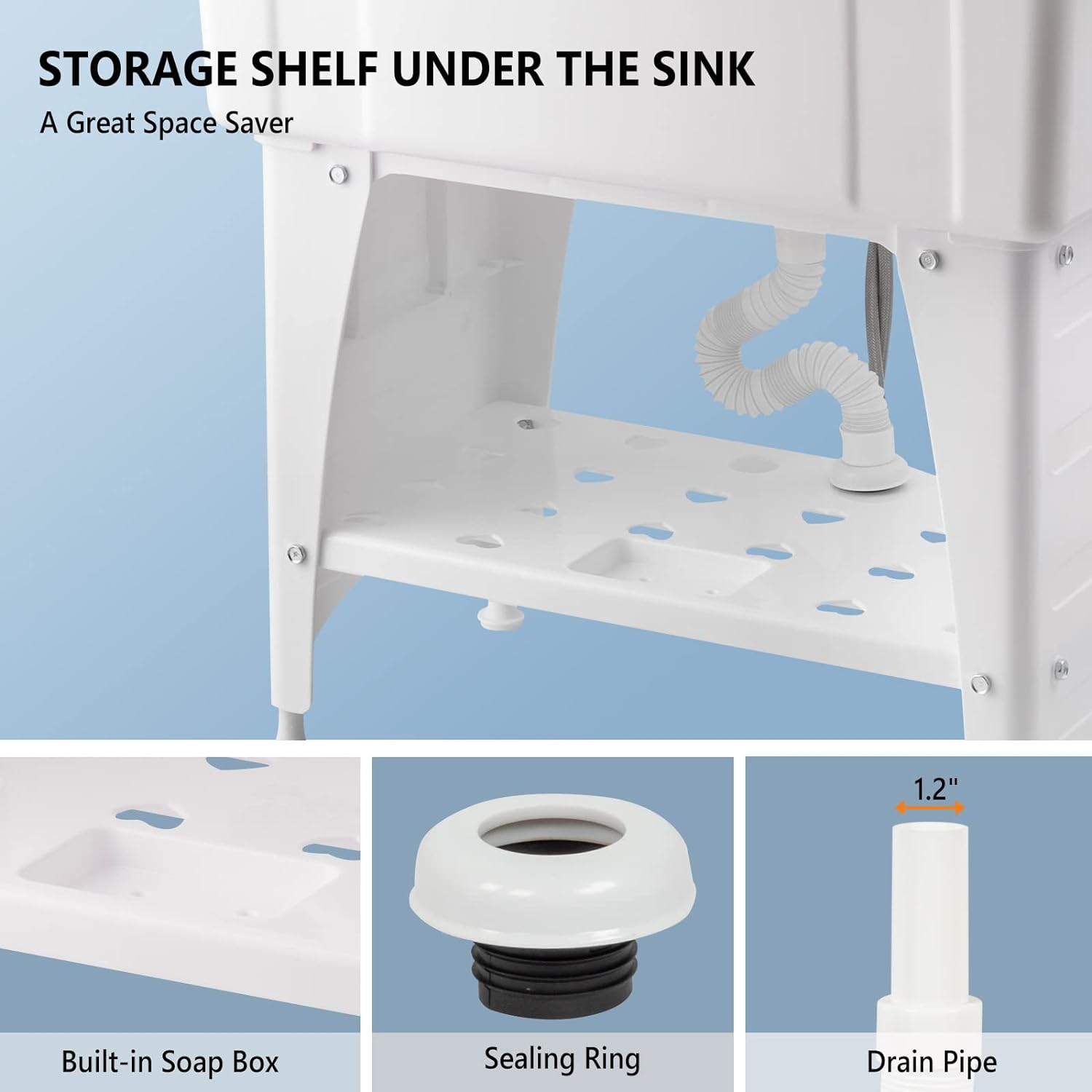 VINGLI 20-Gallon Utility Sink Laundry Tub for Washing Room, Freestanding Utility Sink with Stainless Steel Faucet, 22.4"D x 32.3"W x 49.6"H(Faucet included), White