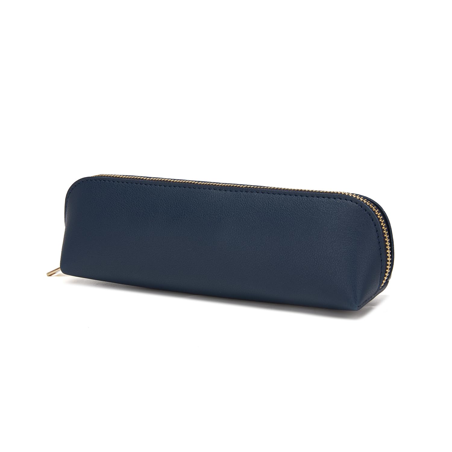 YONBEN Faux Leather Pencil Case Simple Color Bag Zipper Lightweight Storage (Navy Blue)