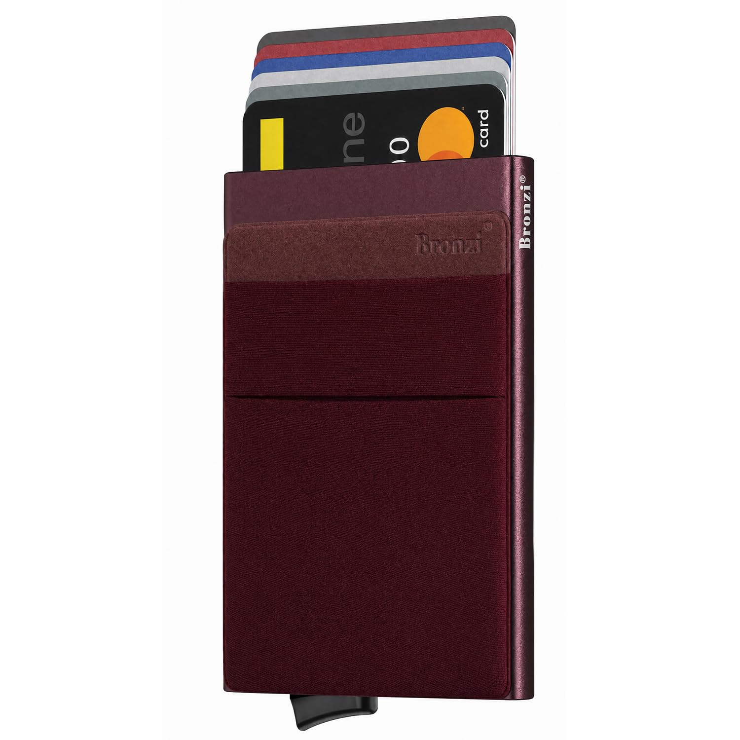 Bronzi® Portafoglio Porta badge Uomo Donna Slim Porta Carte Credito - Protezione RFID - Mini Portatessere tascabile smart (Rosso Vino)
