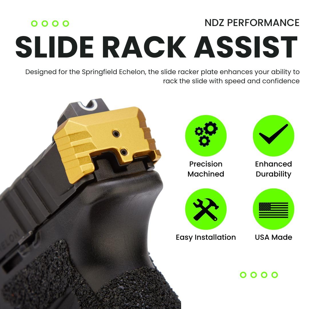 NDZ Performance Slide Racker Plate for Springfield Echelon 9mm, Textured Anodized Aluminum, Improves Slide Grip, Accessories Made in The United States - Black