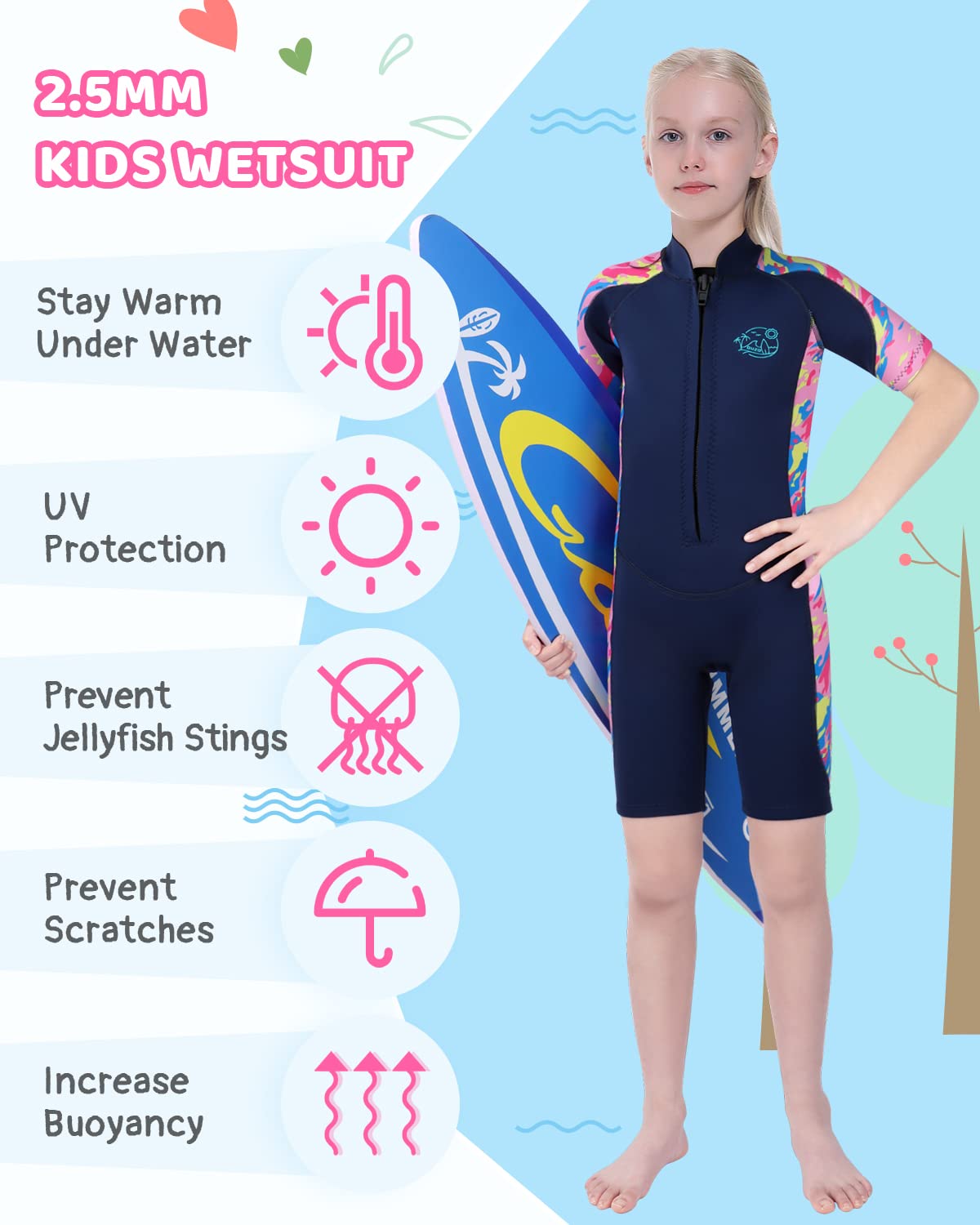 Gogokids Shorty Neopreen overall voor kinderen, 2,5 mm, ritssluiting op de rug, comfortabel en warm, kort pak, UV-neopreen voor zwemmen, snorkelen en surfen, leeftijd