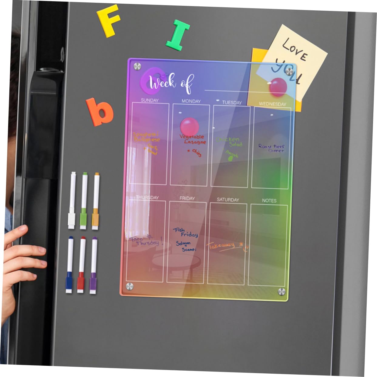 DOITOOL 1 Satz Notepad Pen -Set Magnet Planen Sie das Whiteboard planen wöchentlich monatlich Zeitplan kühlschrank weiße Tafel aus Acryl Acrylplatte für die Wand