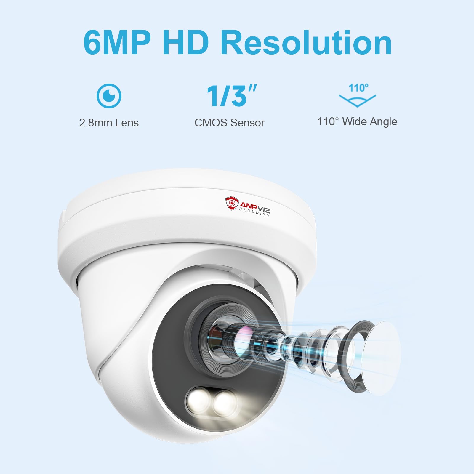 Anpviz 6MP PoE IP Kamera Outdoor, 3K Überwachungskamera Aussen | Smart Farbig Nachtsicht, Personen/Autoerkennung, Eingebautes Mikrophon, Ganzmetall, 2.8mm Objektiv, Kein Netzteil, IP66