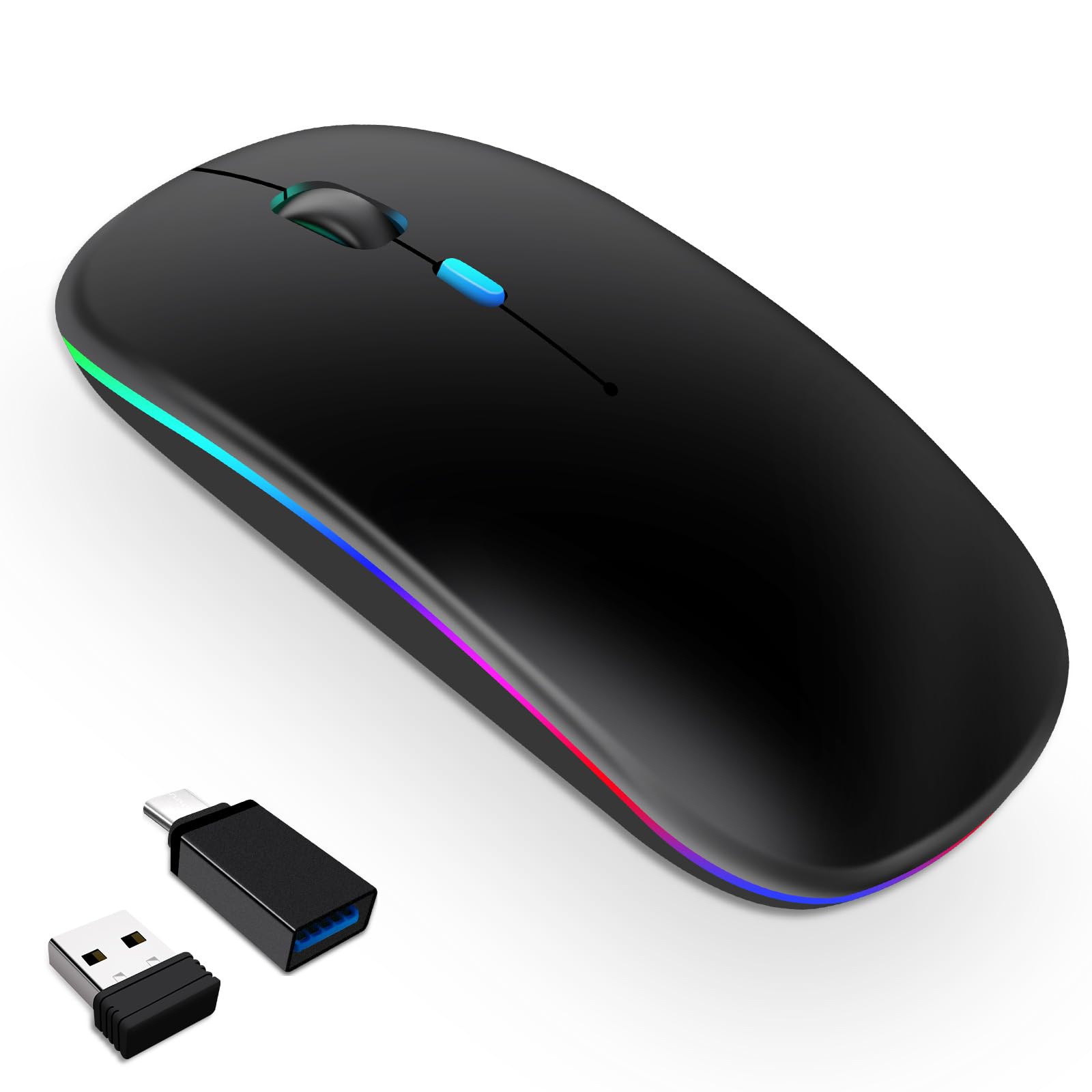 Mouse Wireless Ricaricabile USB - Ottico, 4 Tasti, DPI Regolabile, Nero/bianco/grigio - Foto 2