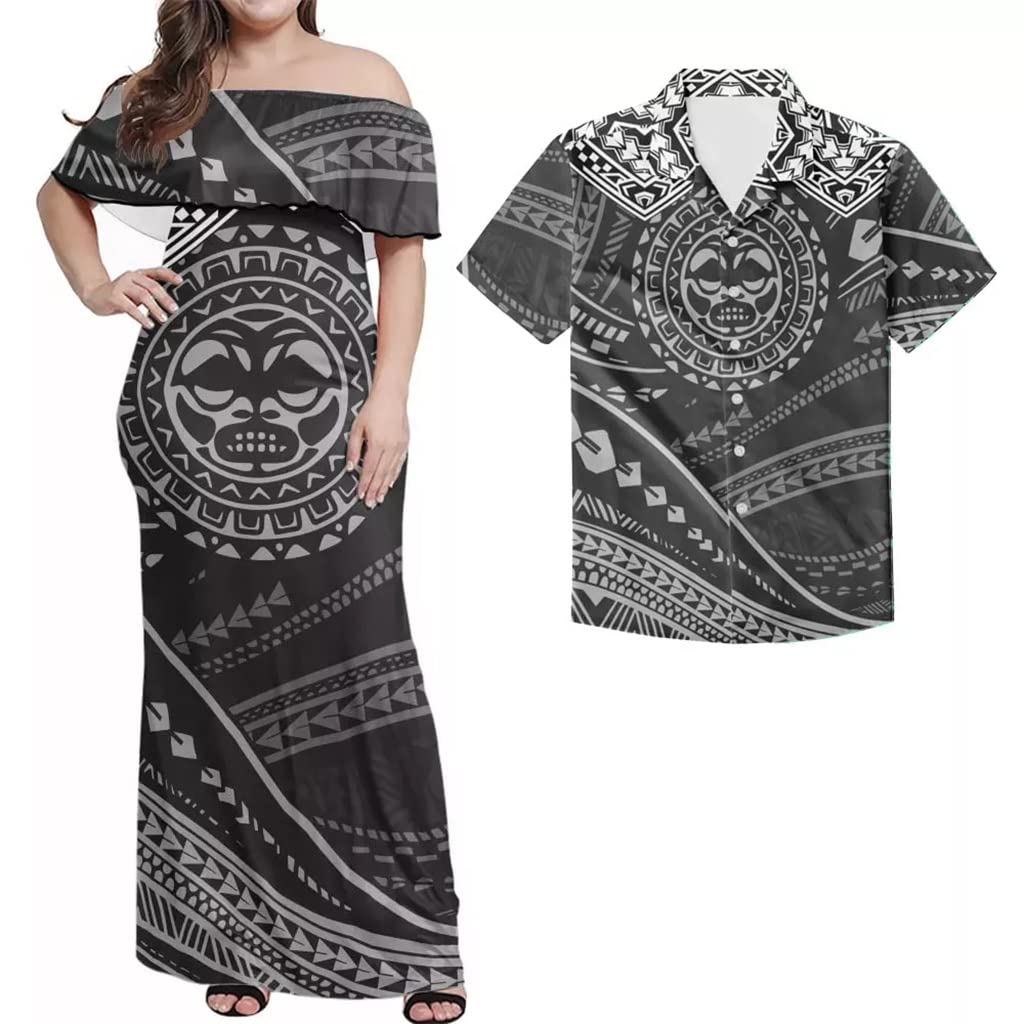 YEBDDYEBDD Spring/Summer Green Couple Dress Classic Design Casual Women Off Shoulder Dress Matching Shirt (Color : C, Size : M code)