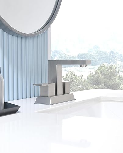 Miniatura 8 de Tohlar Grifos de baño, grifo de lavabo de baño, 2 asas, juego central de 4 pulgadas para fregadero de 2 o 3 agujeros, grifo para baño, fregadero de