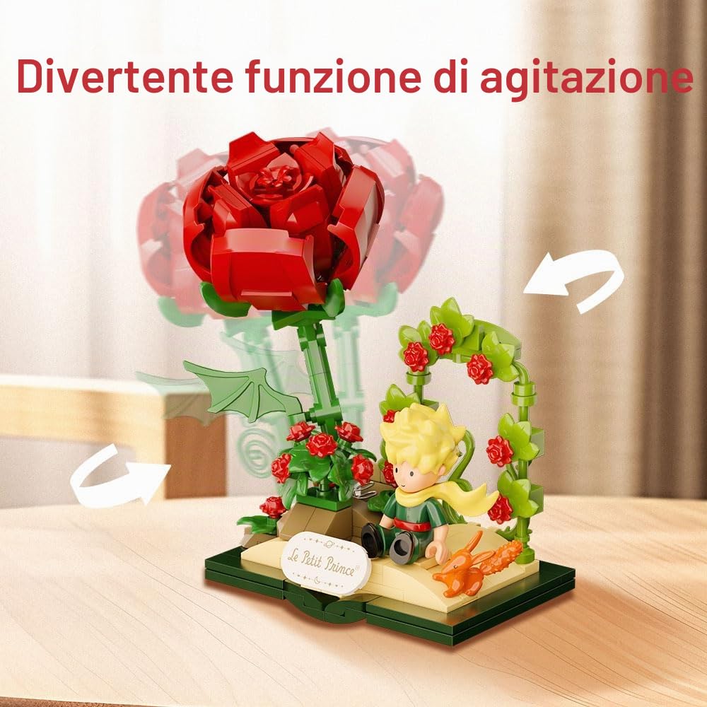 PAN TASY Il Piccolo Principe Set di Costruzione per Adulti & Bambini, Modelli di Mattoncini con Rosa, Treno, Luna & Aereo, Giocattoli Creativi DIY, Idea Regalo & Decorazione da Esposizione