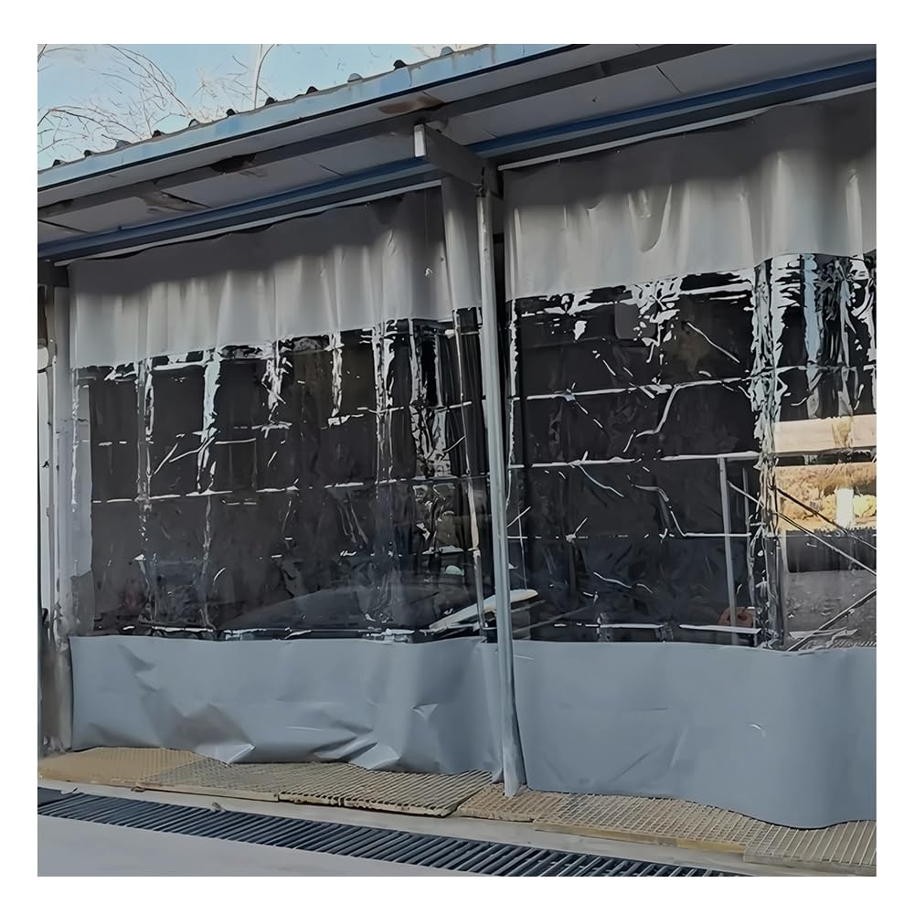 Rideaux de séparation de garage en vinyle industriel avec panneau de bâche transparente – Porte de maison résistante aux intempéries pour zones de travail extérieures
