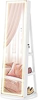 SONGMICS UJJC008W01 LED Jewelry Armoire Standing Cabinet, Lockable Full-Length Mirror, Adjustable Lights, Cloud White Organizer