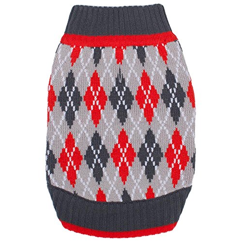 Pull-over pour chien Blueberry Pet jacquard gris et rouge T41