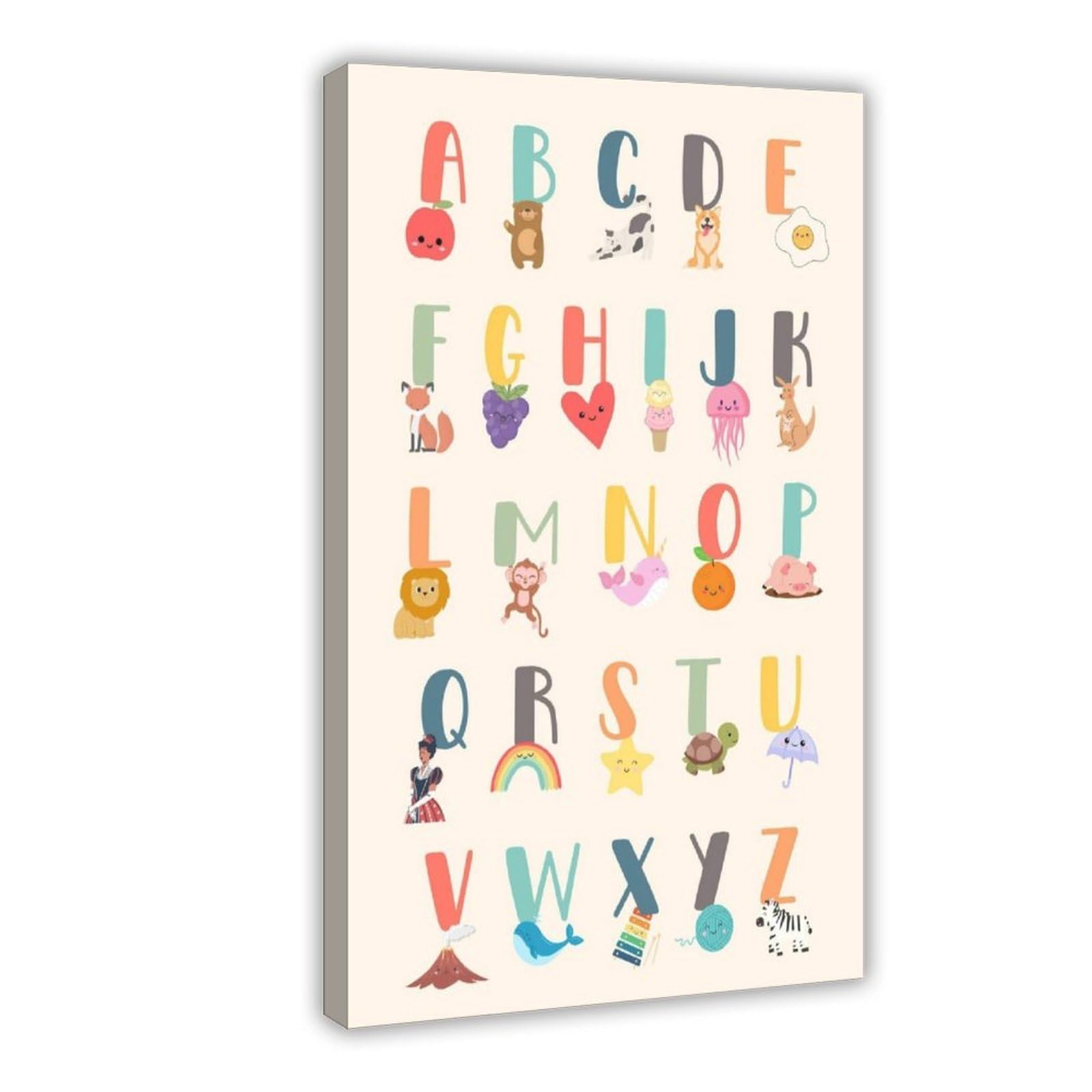 Poster éducatif sur toile pour enfants avec lettres de l'alphabet - Décoration murale pour salon, chambre à coucher - 40 x 60 cm