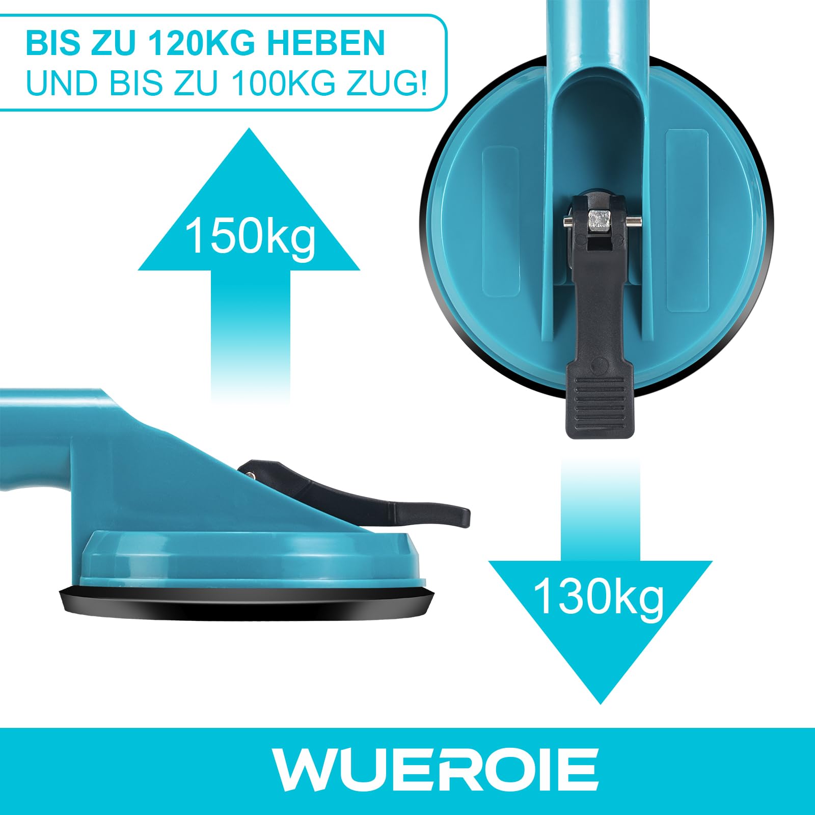 Ventose in ABS per Sollevamento 150 kg–2 Pezzi, Ventose per Vetri, Piastrelle e Oggetti Lisci e Pesanti