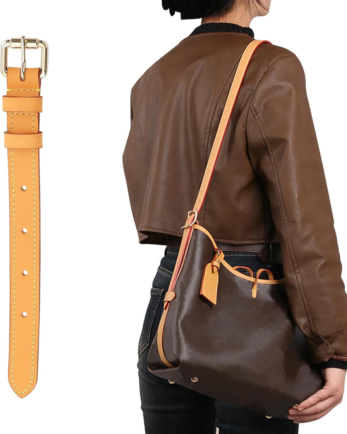 jiesinlov Vachetta Leather Straps Replacement Adjustable Crossbody Bag Shoulder Strap for Carryall Tote Handbag(STRAP B-125)