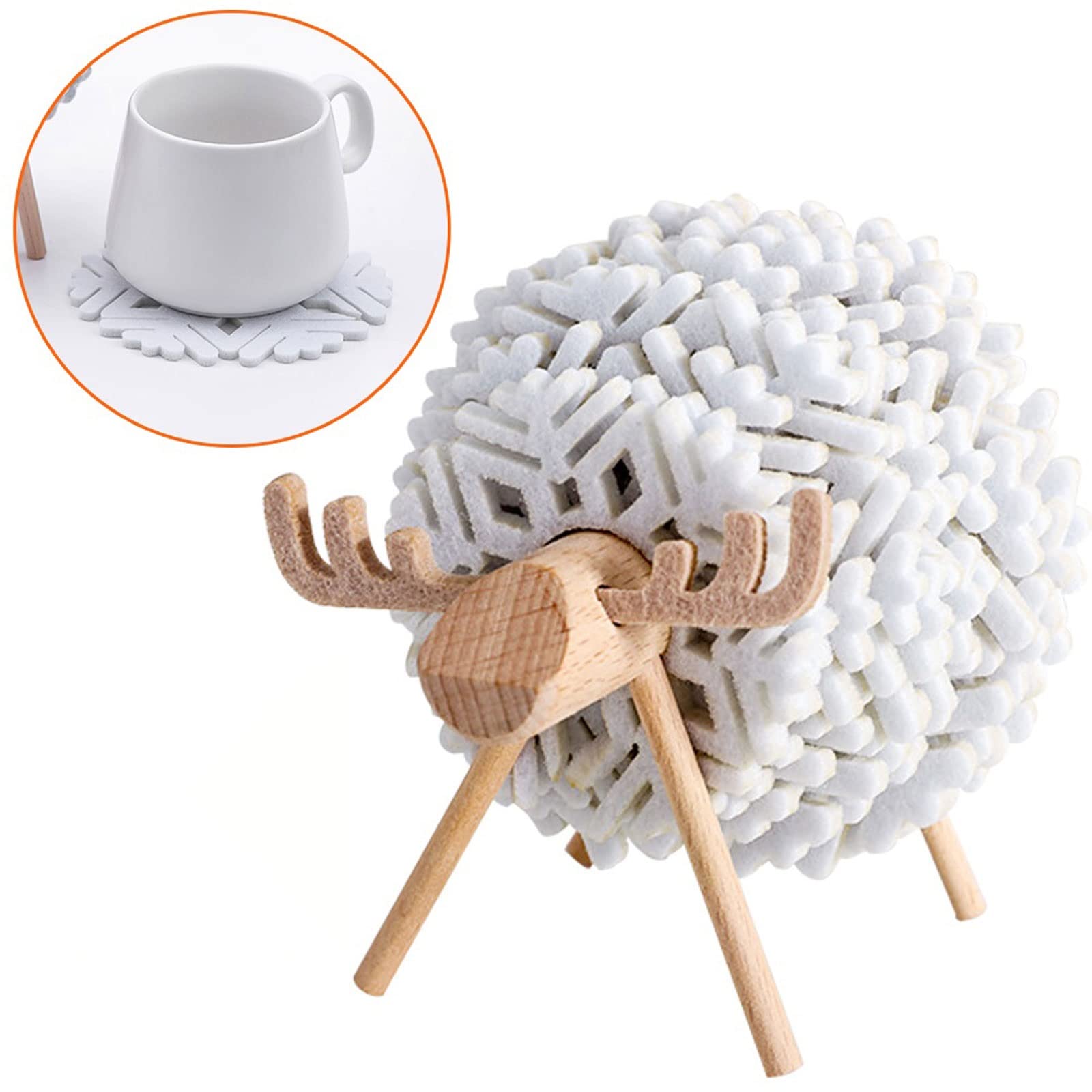 Posavasos con forma de oveja, antideslizante, aislante, redondo, de fieltro, creativo, decoración de oficina en casa, regalos de arte y manualidades (blanco)
