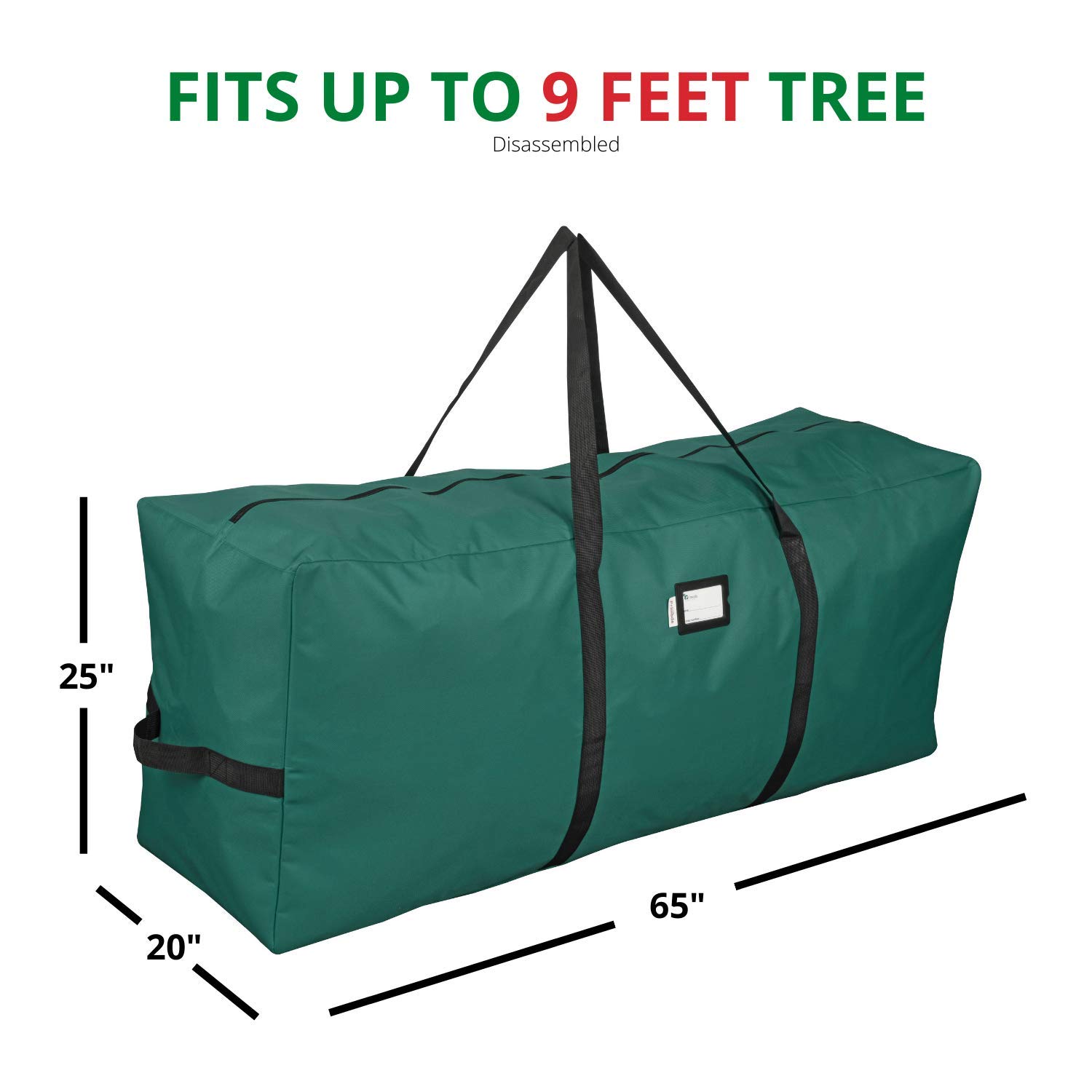 primode heavy duty christmas tree storage bag | fits up to 9 ft. tall disassembled tree | 25" height x 20" wide x 65" long | durable 600d oxford material | heavy duty xmas storage container (green)