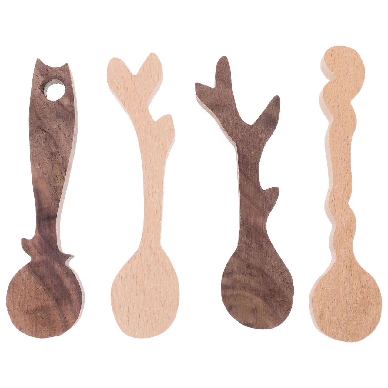 LALAFINA 4Pcs Spoon Carving Blanks Kit Unfinished Wooden Spoon Blanks for DIY Hobbyists and Beginners Woodcraft Whittling Project