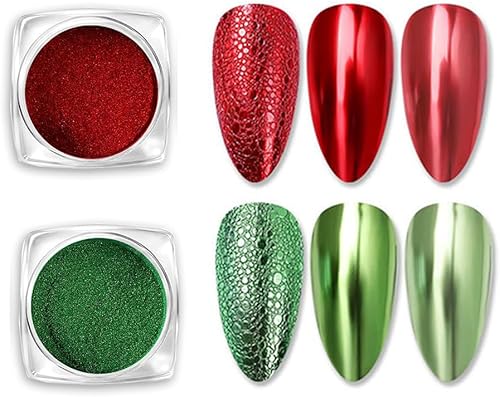 2 cajas de polvo de uñas cromado rojo verde navideño, efecto espejo, aurora, perlas mágicas, polvo de purpurina holográfica, pigmento holográfico,