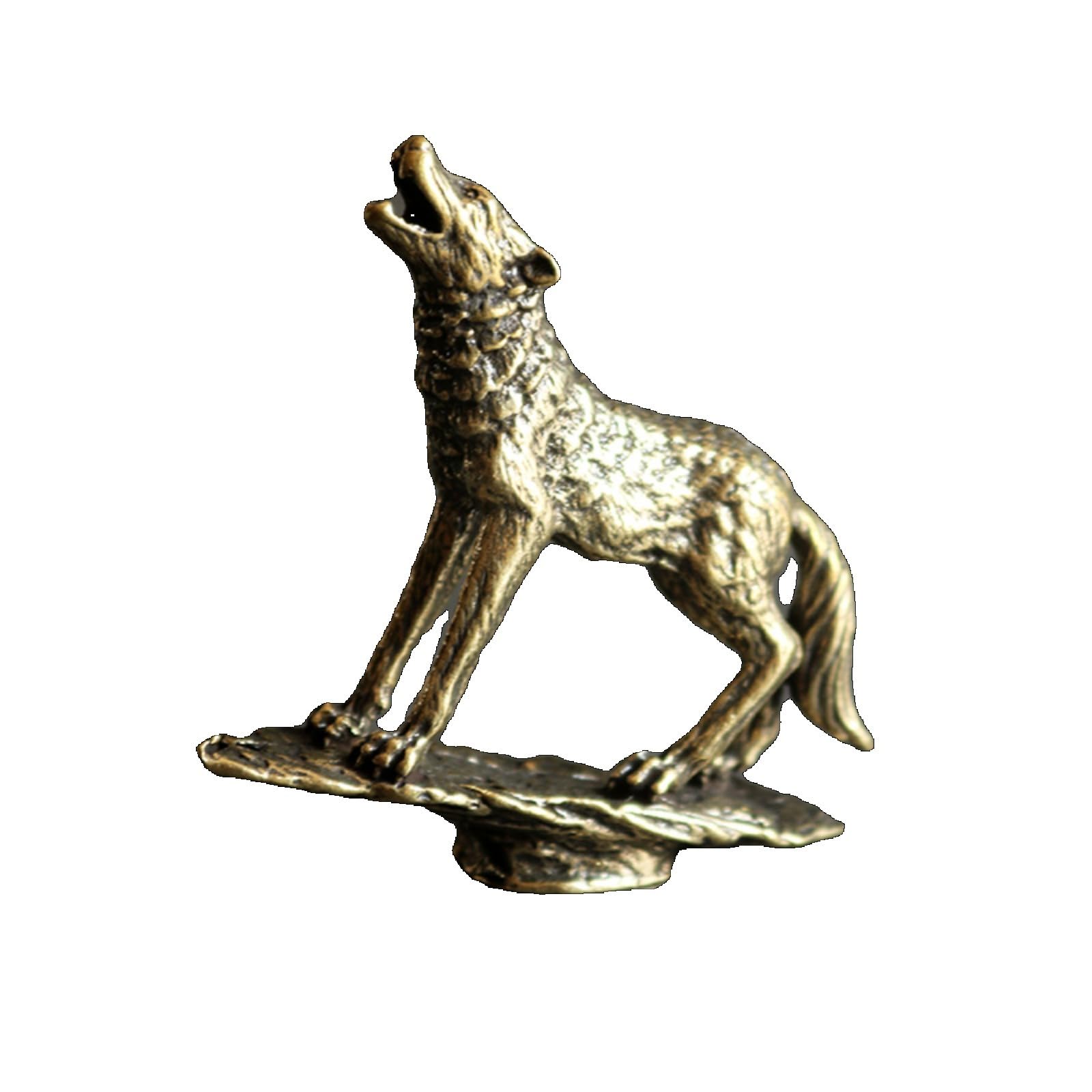 NGDFGR Brass Simulation Wolf Figurines,Interesting Animal Animal Wolf Dog Miniature Statue Sculpture Desktop Ornament Home Bonsai Micro Landscape Decor Accessories
