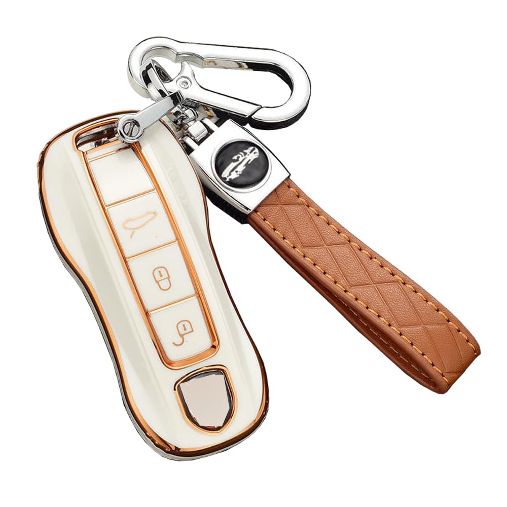 Ontto Guscio Cover Per Chiave Telecomando Auto Adatto Per Porsche Panamera Cayenne Boxster Cayman 981 911 Macan Coprichiave In Strass Custodia Protettivo Portachiavi Accessorio 3 Tasti-Rosa - Foto 4