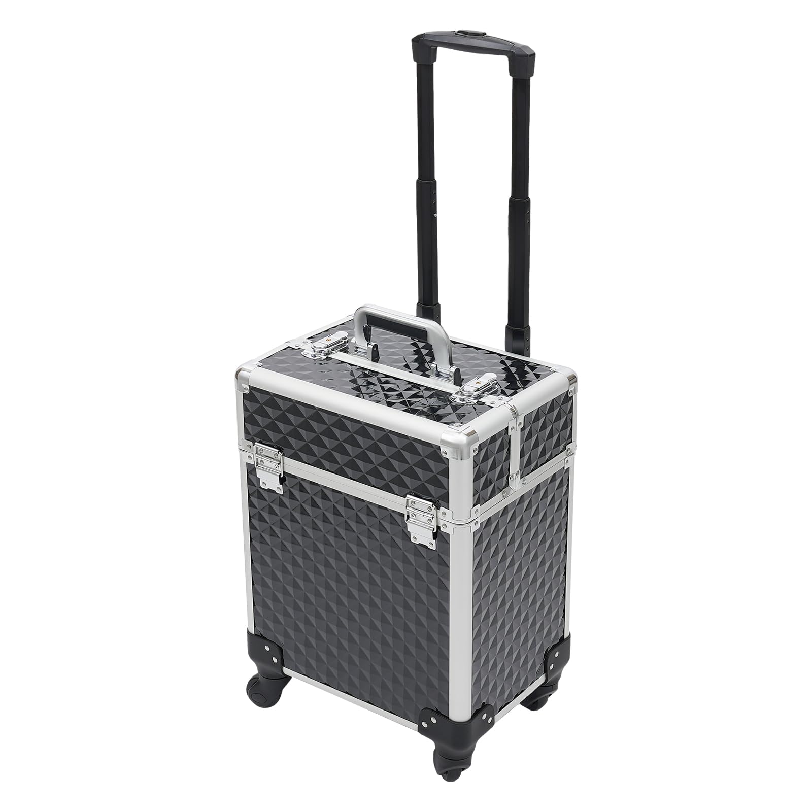 Valigetta cosmetica in PVC con 4 ruote e 2 cassetti, grande capacità, trolley multifunzione con serratura a combinazione, 34 x 24 x 41 cm