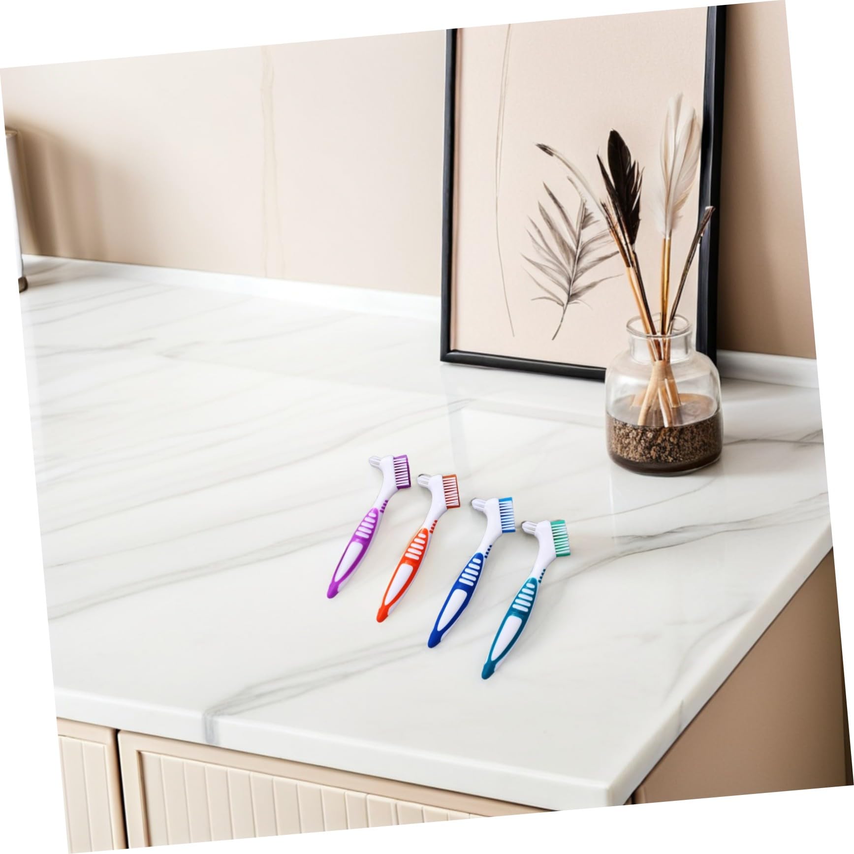 YARNOW 12pezzi Spazzolino per Dentiere Doppia Faccia da Strumenti per Pulizia Dentale Spazzola Portatile per Protesi Dentarie Design Antiscivolo per Anziani Morbido ma Potente