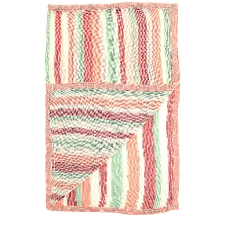 Ziggle Baby Cotton Blanket, Pink, White & Mint Stripes