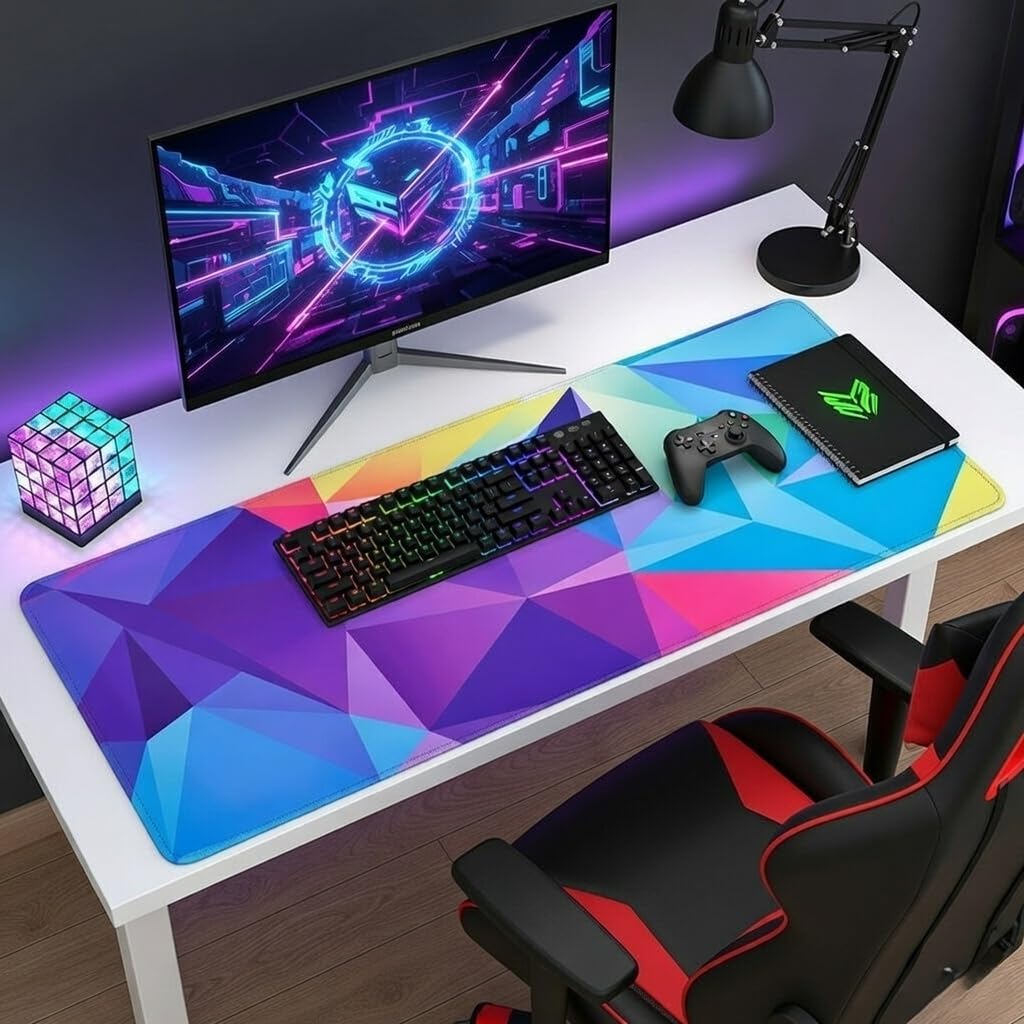 Prism Series XL Extended Mouse Pad (900x400mm) | 4mm Ultra-Thick Professional Desk Surface | Geometric Chroma Aesthetic | Micro-Weave Cloth & Anti-Fray Stitched Edges | Stealth Multi-Color-image-23