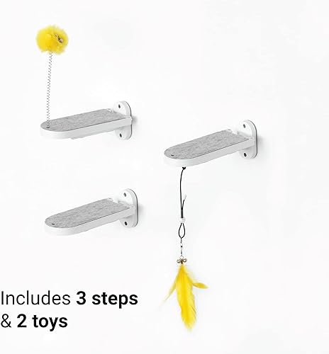 Miniatura 9 de SVD.PET Paquete de 2 escalones de pared para gatos, escaleras de escalada para gatos con almohadilla de fieltro reemplazable, estantes de escalada