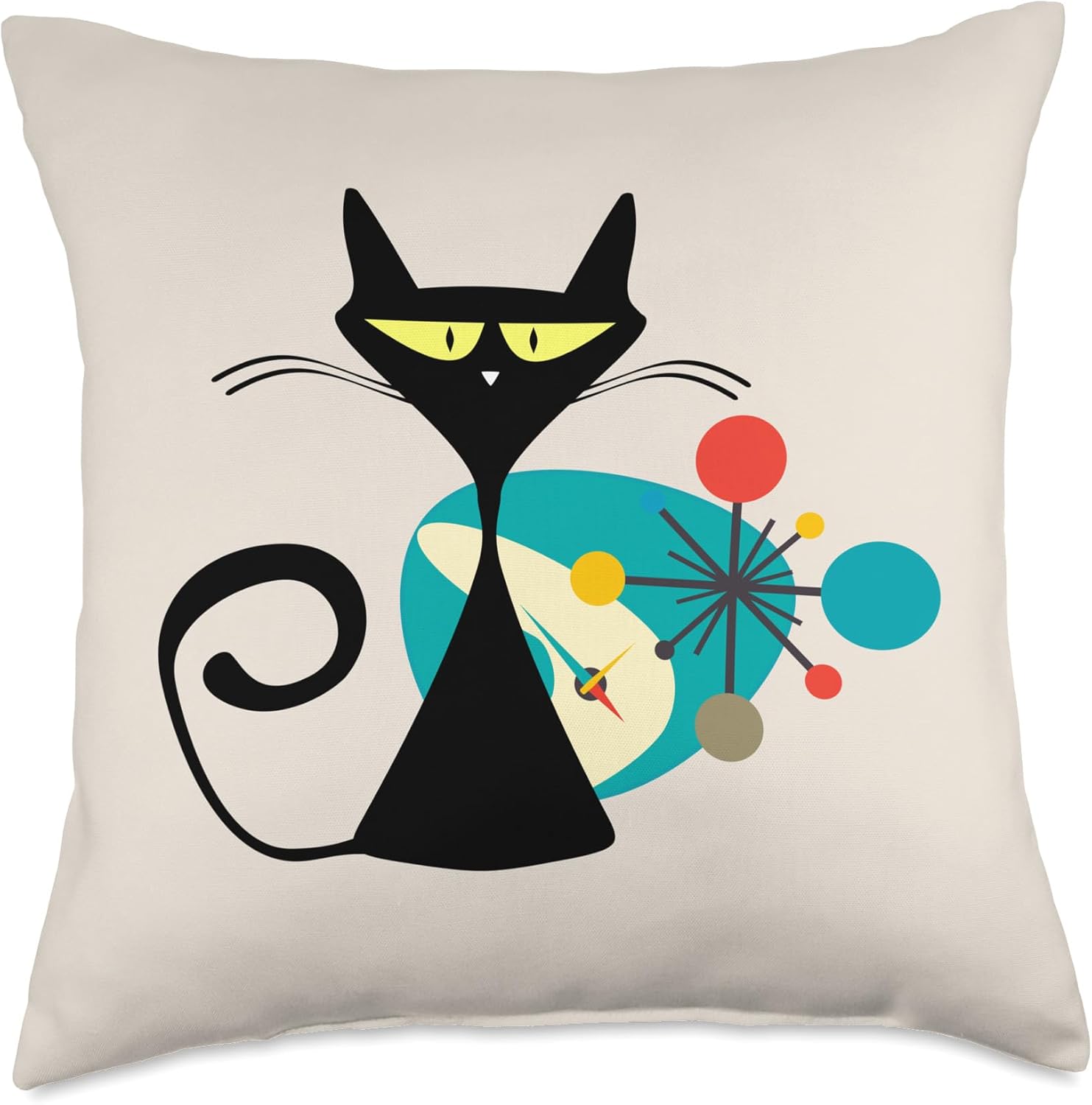 Midcentury Mid Century Cat Retro Atomic Age Space Modern Throw Pillow