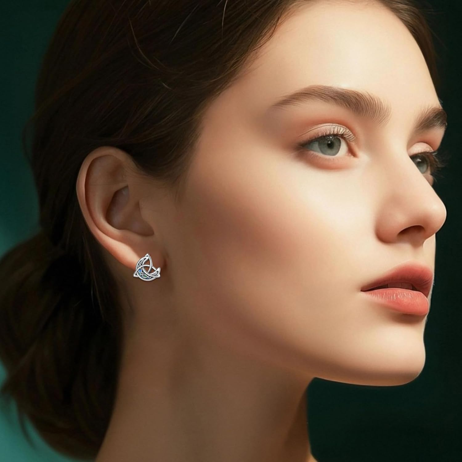 Celtic Moon Stud Earrings 925 Sterling Silver Abalone Shell Crescent Celtic Knot Triangle Vintage Stud Earrings Irish Jewelry Gifts for Women - Image 4