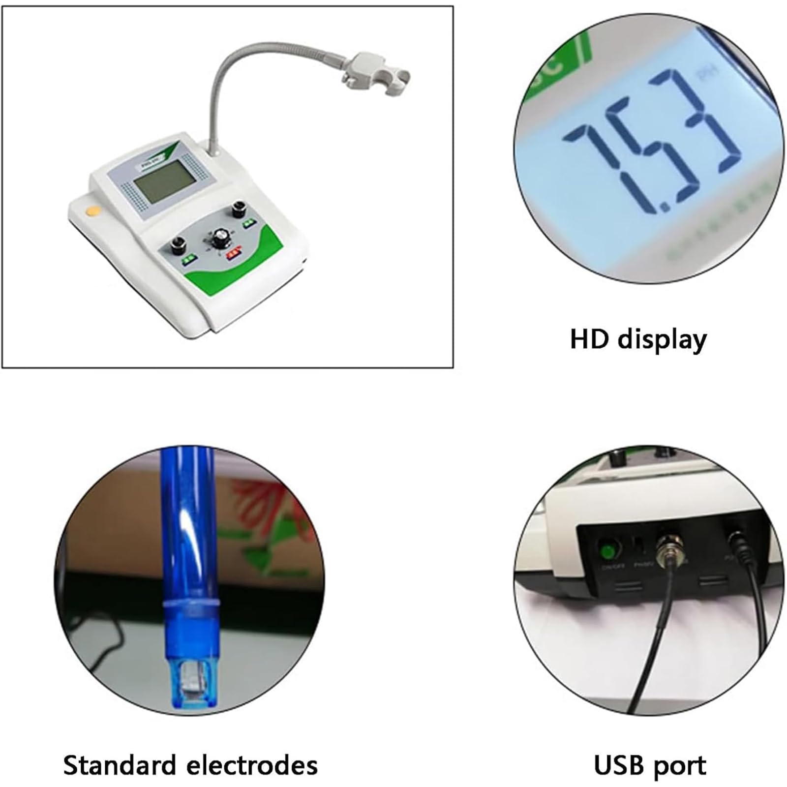 Medidor de pH digital de laboratorio, precisión ± 0,01 pH para química, investigación, escuelas, uso industrial, dispositivo de medición de acidez de escritorio, simple y fiable