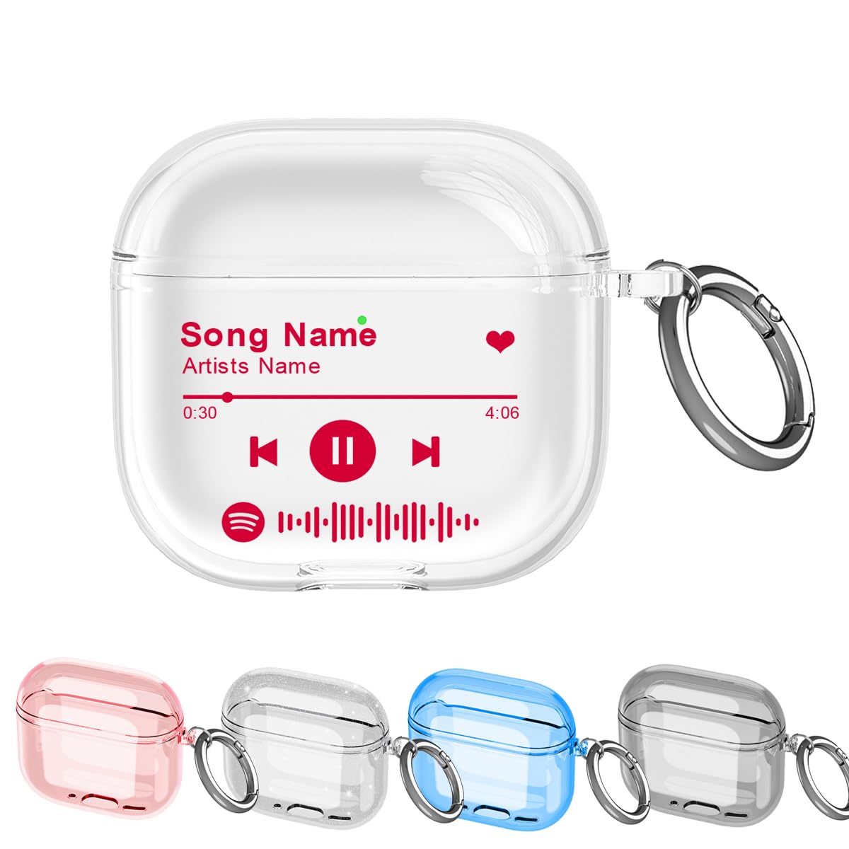 Custom Spotify Clear Case for Apple AirPods 4 Case Personalized Music Song Code,with Circle Carabiner Keychain - Design Your Air Pods 4th Gen 2024